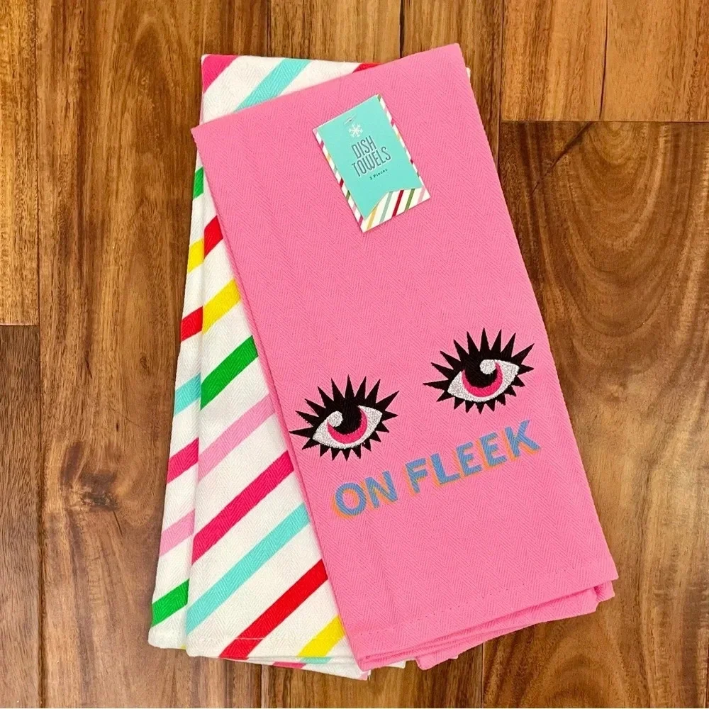 Kitchen Dish Towels 2 Piece Gift Set Pink 